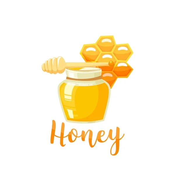 Banco de mel e vara ilustrações vetoriais. Símbolo vetorial apicário. Querida, abelha, favo de mel. Produto alimentar natural saudável — Vetor de Stock