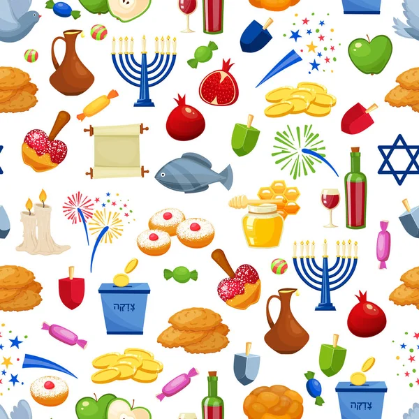 Feliz Hanukkah. Fondo de vector sin fisuras. Dibujos animados estilo judío vacaciones ilustración — Vector de stock