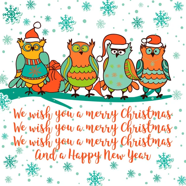 Cartão de Natal com coruja dos desenhos animados — Vetor de Stock