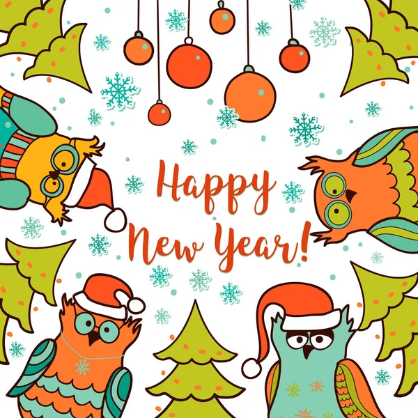 Christmas card with cartoon owl — Stock Vector