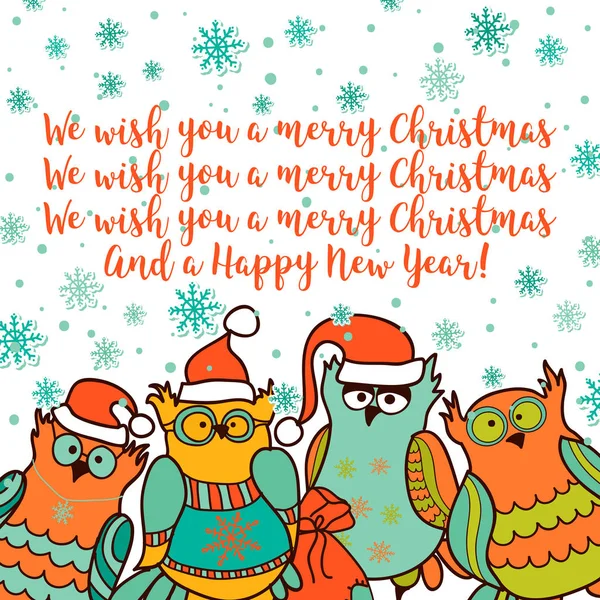 Cartão de Natal com coruja dos desenhos animados — Vetor de Stock