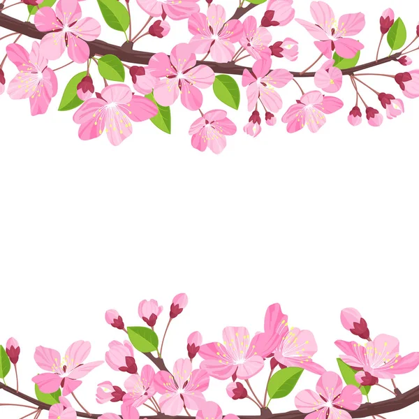 朵朵樱花春天背景。苹果的分支树花和芽为文本框架. — 图库矢量图片