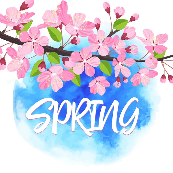 Jarní nápisy. Kvetoucí strom brunch s jarních květin. Vektorové ilustrace. — Stockový vektor