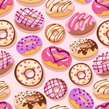 Renkli donut sprinkles seamless modeli ile. Doodle kroki tarzı arka plan.