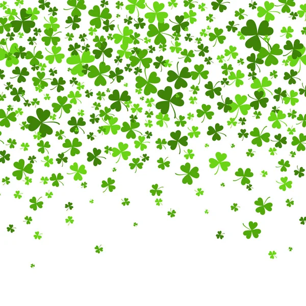 Saint Patrick 's Day Border with Green Four and Tree Leaf Clovers on White Background. Векторная иллюстрация. Шаблон. Символы удачи и успеха — стоковый вектор