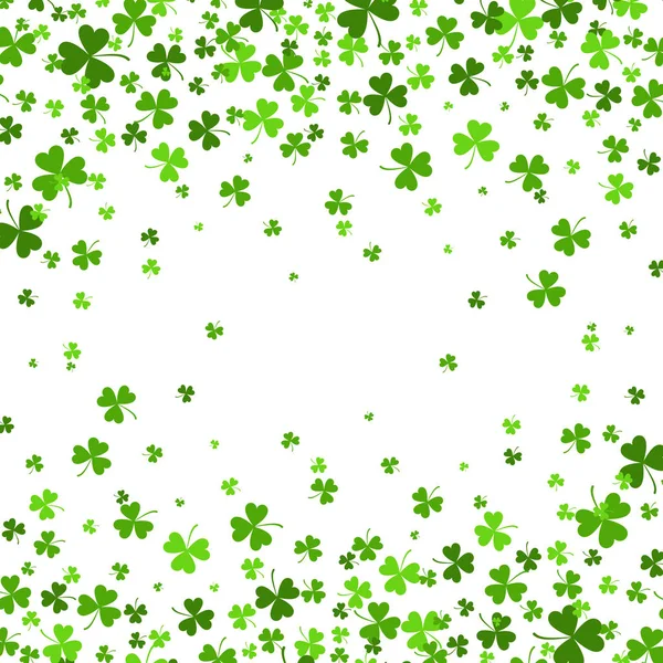 Frontera del día de San Patricio con tréboles verdes de cuatro hojas sobre fondo blanco. Ilustración vectorial. Plantilla. Símbolos de suerte y éxito — Vector de stock