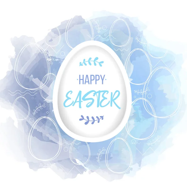 Happy Easter napis na białym papierze jaj. Tradycyjne religie symbol na tle imitacja cyfrowych akwarela ręką rysowane elementy grafiki liniowej. Ilustracja wektorowa — Wektor stockowy