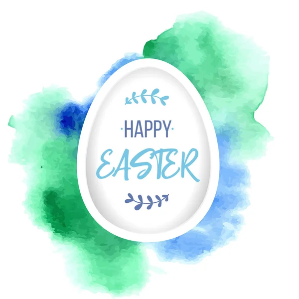 Mutlu Paskalya tebrik. Sulu Boya renkli arka plan üzerinde yazı ile kağıt yumurta. Kağıt sanat unsurları bayram tebriki — Stok Vektör
