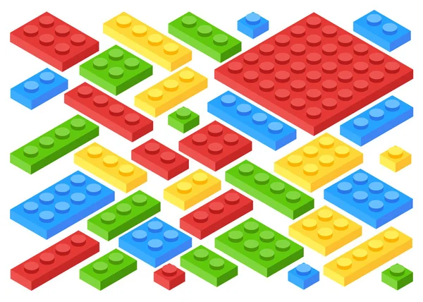Isometric Plastic Building Blocks and Tiles — Stock Vector