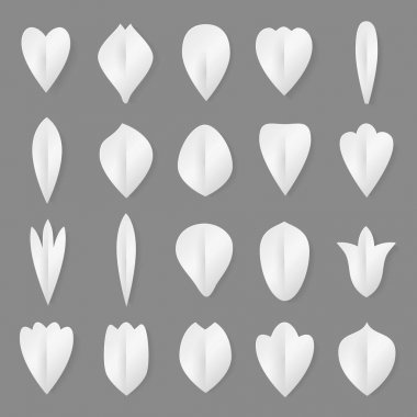 Vektör kağıt petal çiçek ve set bırakır. 3d origami çiçek simgeleri illüstrasyon soyut