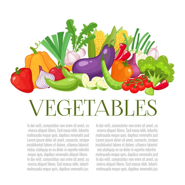Овочі вид зверху рамка. Дизайн меню фермерів на ринку. Органічна їжа барвистий плакат. Барвистий органічний банер з овочами. Стиль мультфільму Векторні ілюстрації . — стоковий вектор