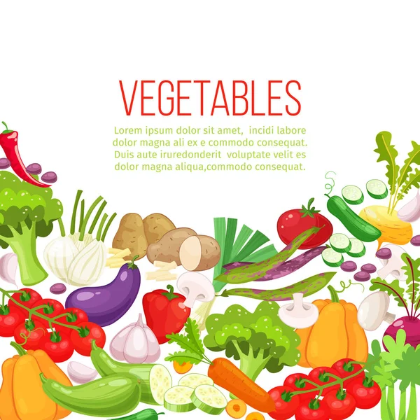 蔬菜顶视图框架。农民市场菜单设计。有机食品的五颜六色的海报。多彩的有机旗帜与蔬菜。卡通风格矢量图. — 图库矢量图片