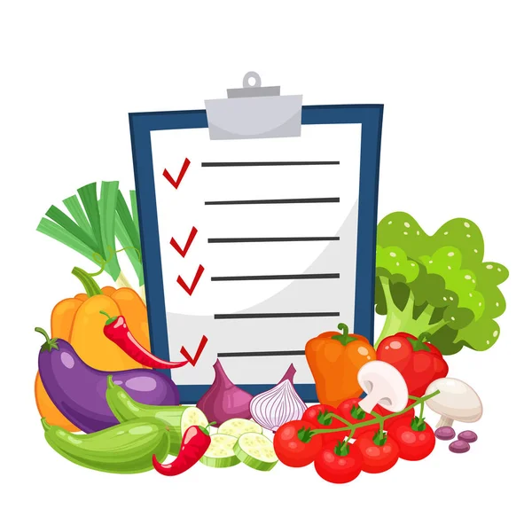 Menú de dieta con un grupo de verduras — Vector de stock