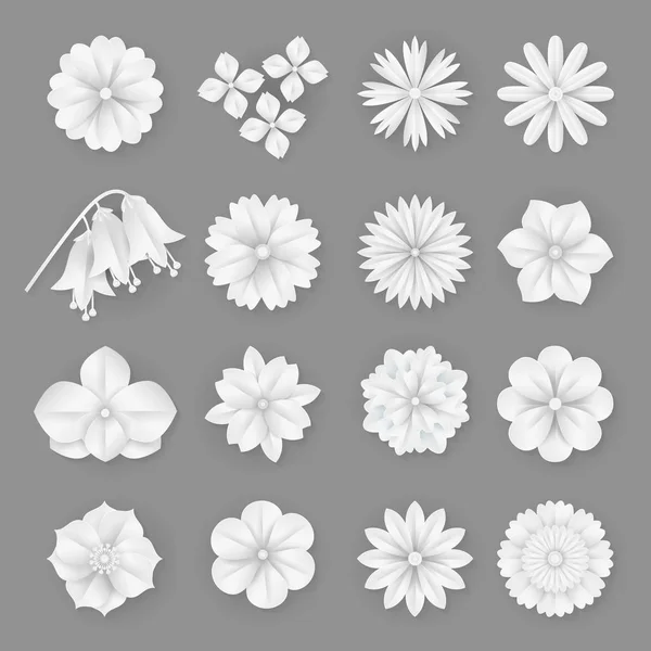 Kwiaty papierowe wektor zestaw. 3D origami kwiat Abstrakcja ikony ilustracja — Wektor stockowy