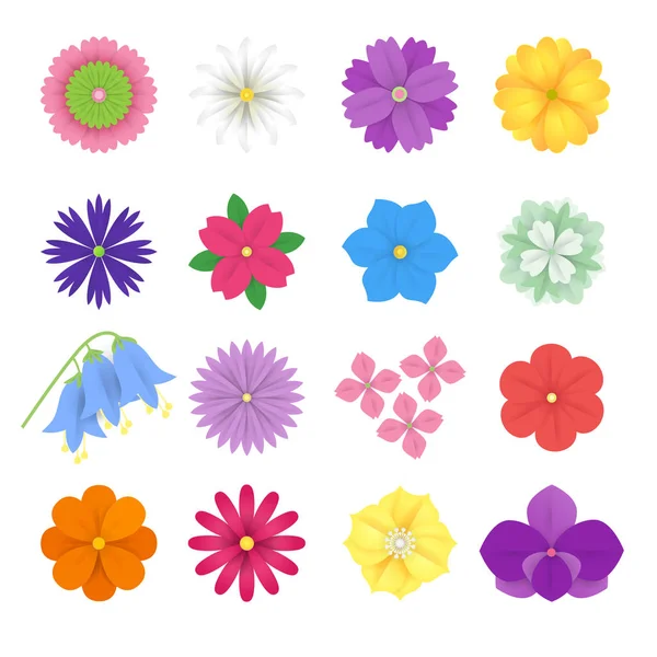Renkli kağıt çiçekler beyaz arka plan kümesi. Vektör eps 10 formatı. — Stok Vektör