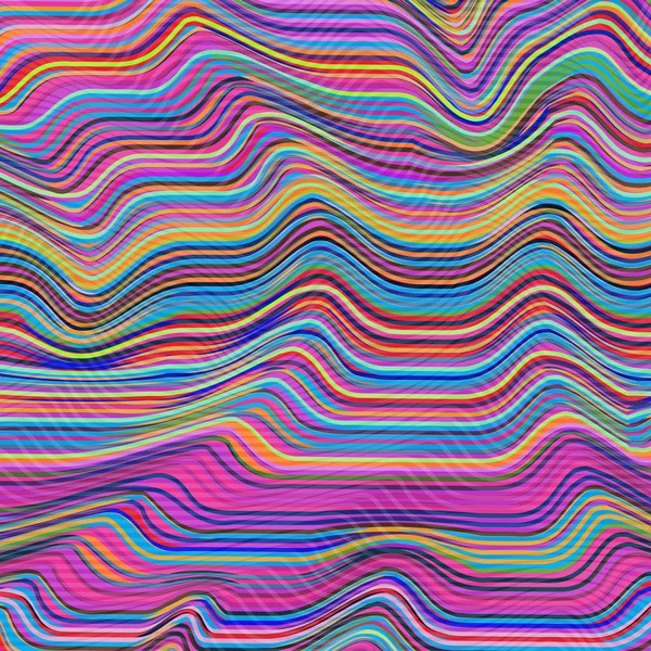 Fond vectoriel de lignes déformées. Bandes flexibles torsadées comme soie formant des plis volumétriques. Rayures colorées de largeur variable avec ombres et reflets. Illustration vectorielle — Image vectorielle