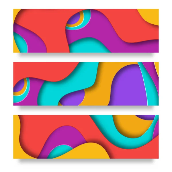 Verticale banners met 3D-abstracte achtergrond met papier knippen vormen. Vector design lay-out voor zakelijke presentaties, flyers, posters en uitnodigingen. Kleurrijke kunst - blauwe, snijwerk geel en violet — Stockvector