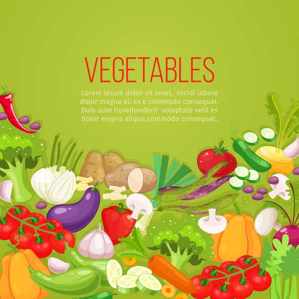 Légumes cadre de vue supérieure. Conception de menu de marché des agriculteurs. Affiche alimentaire biologique. Illustration vectorielle de croquis dessinée à la main . — Image vectorielle