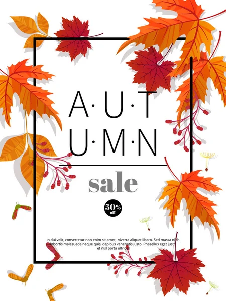 Höstens försäljning vintage vektor typografi affisch med färg höstlöv. — Stock vektor
