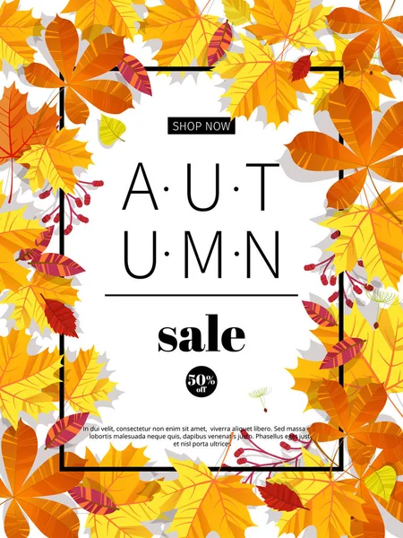 Sonbahar satış afiş web veya baskı için. Sonbahar sezonu afiş satış ve indirimler. Renkli wite arka plan üzerinde başlık ve satış invintation yaprak. Vektör çizim