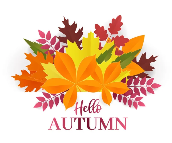 Papír vágott őszi levelek készlet. Őszi levelek, színes papír gyűjtése. Rajzos illusztráció vektor papír — Stock Vector