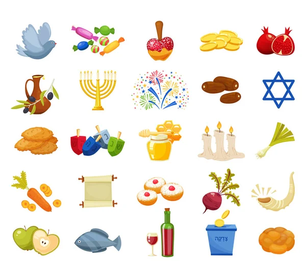 Conjunto de iconos judíos de Hanukkah Holiday. Ilustración vectorial — Archivo Imágenes Vectoriales