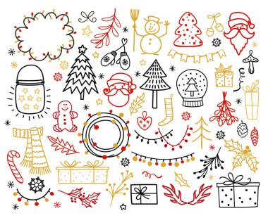 Noel tasarım öğesi doodle tarzı büyük kümesi. Kış tatili illüstrasyon vektör