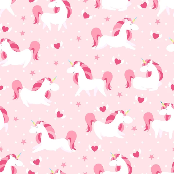 Magic Unicorn seamless pattern. Modern fairytale endless textures, magical repeating backgrounds. Cute baby backdrops. Vector illustration — Stock Vector