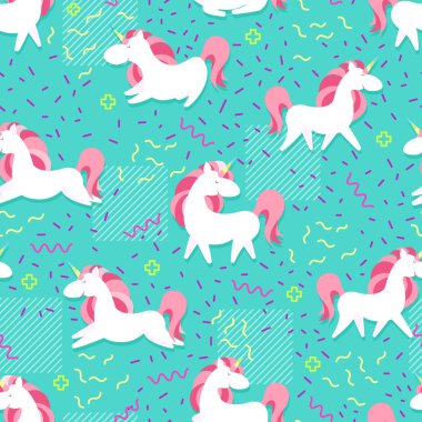 Magic Unicorn seamless pattern. Modern fairytale endless textures, magical repeating backgrounds. Cute baby backdrops. Vector illustration vector