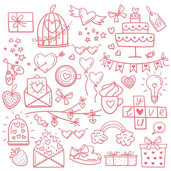 Sketchy vector hand drawn doodles cartoon set of Love and Valentine s Day objects and symbols — Stock Vector