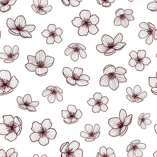 Sömlös bakgrund mönster av rosa Sakura blomma eller japanska blommande körsbär symbol för våren i ett slumpmässigt arrangemang fyrkantigt format lämplig för textil. — Stock vektor