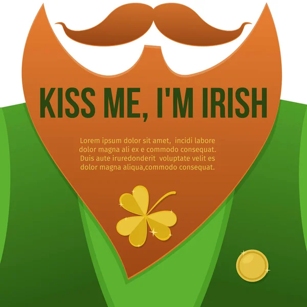 Kiss me, im irish.saint patrick day figur Kobold mit grünem anzug, rotem bart und ohne gesicht. hintergrund für poster, einladungen, webbanner und grußkarten.paper cut style vektorillustration — Stockvektor