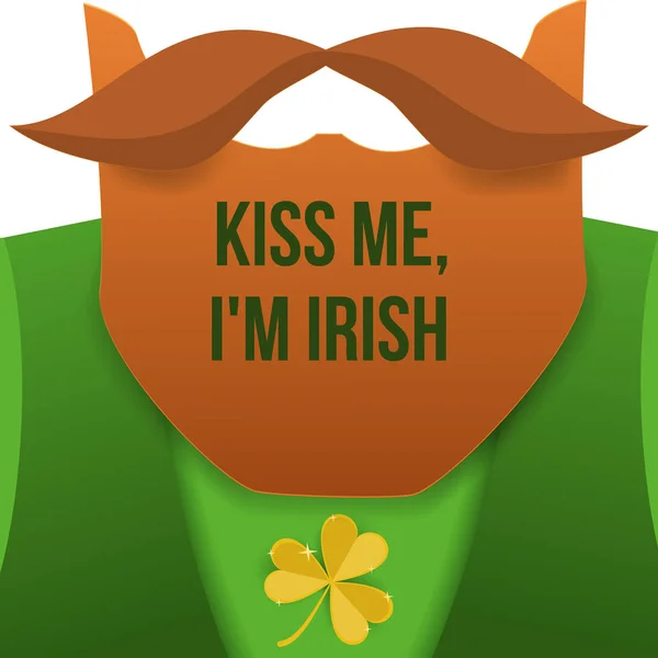 Kiss me, im Irish.Saint Πατρικίου ημέρα χαρακτήρα καλλικάτζαρος με πράσινο κοστούμι, κόκκινη γενειάδα και κανένα πρόσωπο. Φόντο για αφίσες, προσκλήσεις, πανό για το διαδίκτυο και ευχετήρια κάρτα. Εικονογράφηση διάνυσμα στυλ cutout χαρτί — Διανυσματικό Αρχείο