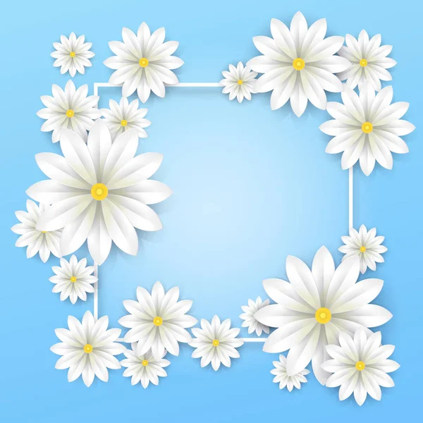 Fondo floral. Papel blanco flores marco cartel con hermoso fondo de flores. Ilustración vectorial . — Vector de stock