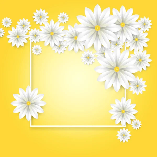Fondo floral. Papel blanco flores marco cartel con hermoso fondo de flores. Ilustración vectorial . — Vector de stock