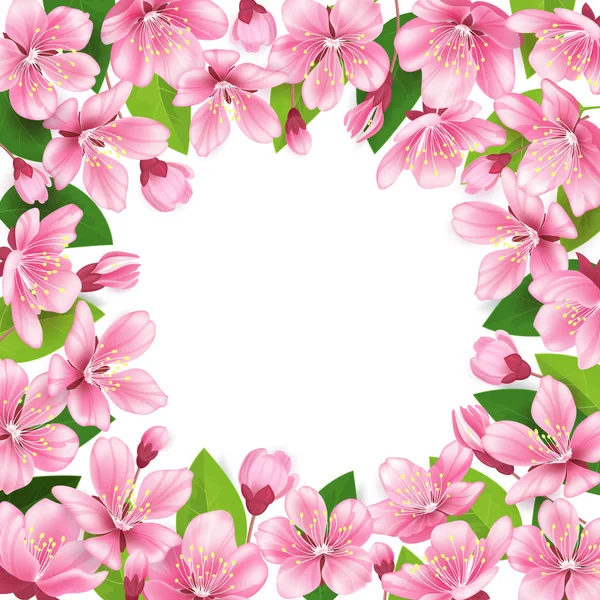 樱花的背景。粉红春天花框架。卡通风格矢量图 — 图库矢量图片
