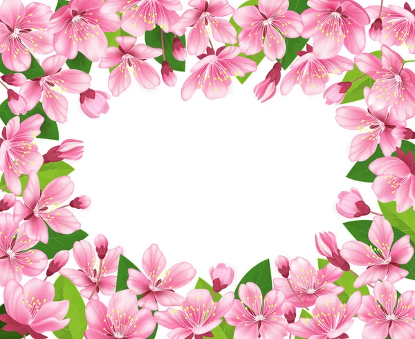 樱花的背景。粉红春天花框架。卡通风格矢量图 — 图库矢量图片