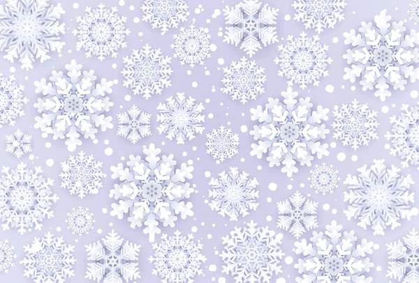 Carta di Natale tagliato fiocchi di neve 3d con ombra sfondo blu. Elementi di design di Capodanno e Natale. Stagione Biglietto di auguri decorazione .Origami nevicata. Illustrazione vettoriale . — Vettoriale Stock
