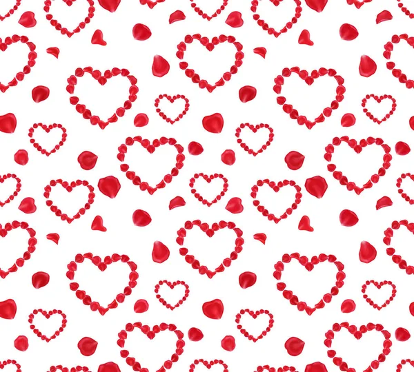 Corazón de pétalos de rosa roja sobre fondo blanco sin costuras. Día de San Valentín, boda, día de la madre, 8 de marzo, decoración internacional del día de la mujer, ilustración del clip .Digital. Acuarela — Foto de Stock