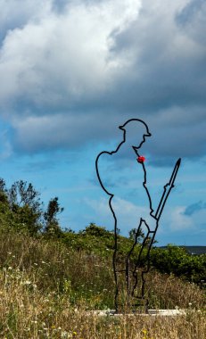 Padstow.Cornwall/England September 22nd 2019: In Padstow Park War Memorial a soldiers silhouette and outline guards the entrance on the River Camel.