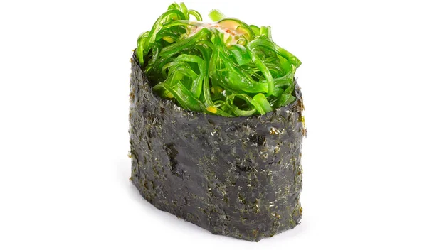 Sushi Met Chuka Notensaus Een Witte Achtergrond — Stockfoto