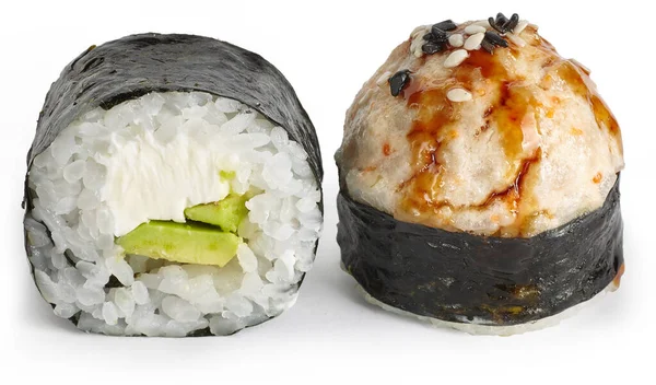 Rolo Sushi Assado Com Queijo Filadélfia Abacate Com Gergelim Molho Fotografia De Stock