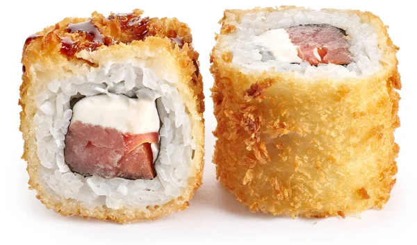 Tempura Sushi Roll Com Atum Queijo Filadélfia Sobre Fundo Branco Imagem De Stock