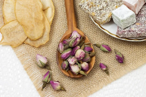 Immagine Fatto Con Boccioli Rose Dolci Turchi Primo Piano — Foto Stock