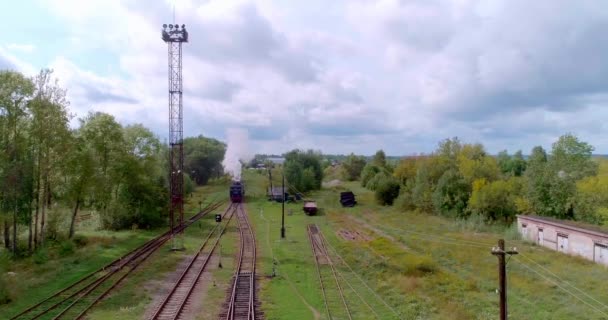 Vapore Locomotiva Ferroviaria Ostashkov Ferrovia Aerea Ferrovia Stazione Ferroviaria Stazione — Video Stock