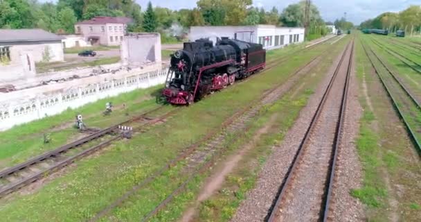 Locomotiva a vapor aérea ferroviária 201982413504110 cc 2 — Vídeo de Stock