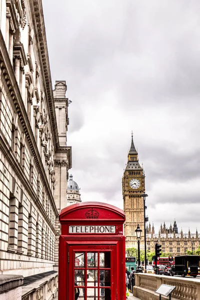 Cabine Téléphonique Rouge Londres Avec Big Ben Arrière Plan — Photo