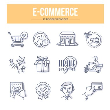 E-ticaret Doodle simgeler