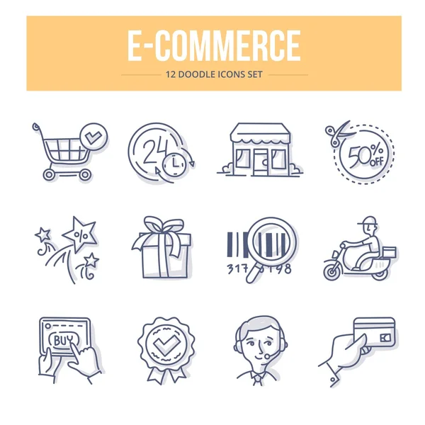 Ícones de doodle de comércio eletrônico — Vetor de Stock