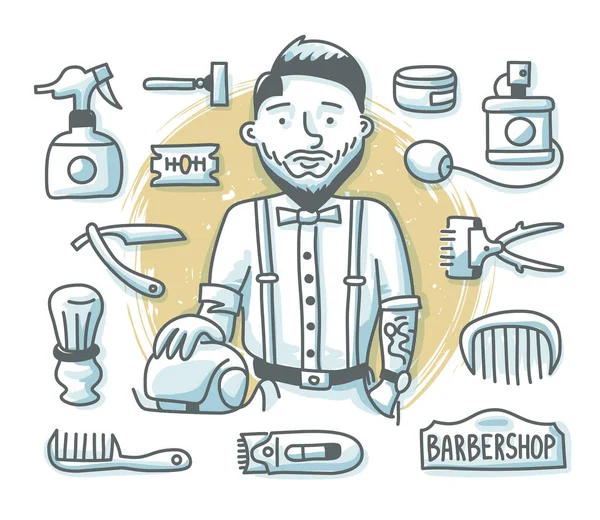 Barber Doodle Profession — Stock Vector